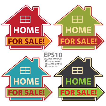 Vector : Colorful Home For Sale Icon or Label Isolated on White Backgroundのイラスト素材