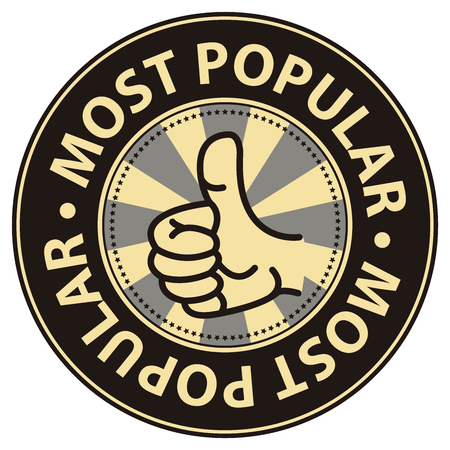 Black Most Popular Badge Banner Sign Tag Label Sticker or Icon Isolated on White Backgroundの写真素材
