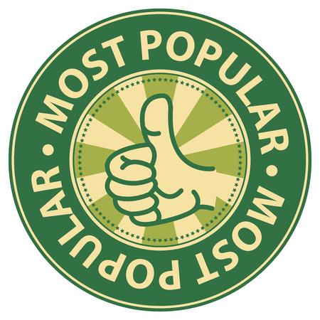 Green Most Popular Badge Banner Sign Tag Label Sticker or Icon Isolated on White Backgroundの写真素材