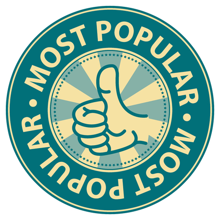 Blue Most Popular Badge Banner Sign Tag Label Sticker or Icon Isolated on White Backgroundの写真素材
