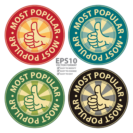 Vector : Colorful Circle Vintage Style Most Popular Icon Sticker Label or Badge Isolated on White Backgroundのイラスト素材