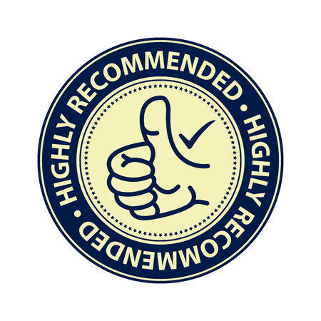 Blue Highly Recommended Badge Banner Sign Tag Label Sticker or Icon Isolated on White Backgroundの写真素材