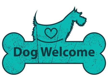 Blue Grungy Dog Welcome on Dog With Bone Sign or Label Isolated On White Backgroundの写真素材