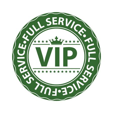 Green VIP Full Service Icon Label Button Badge or Sticker Isolated on White Backgroundの写真素材