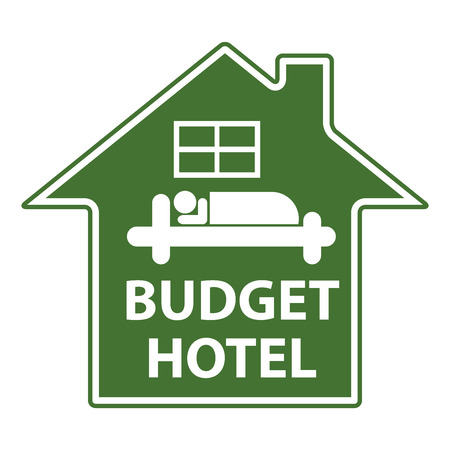 Green Budget Hotel Icon or Label Isolated on White Backgroundの写真素材