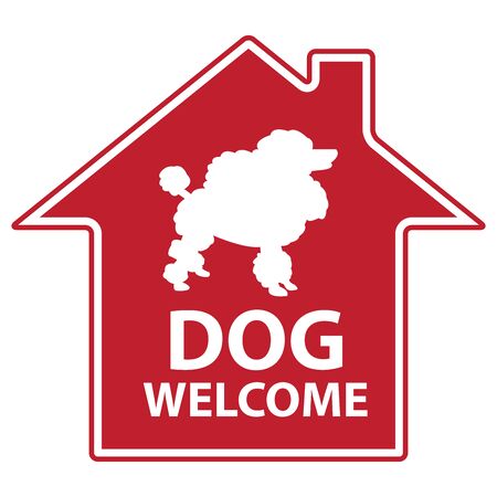 Red Sticker Icon or Label for Dog Welcome Hotel or Other Business Isolated on White Backgroundの写真素材