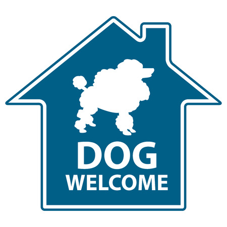 Blue Sticker Icon or Label for Dog Welcome Hotel or Other Business Isolated on White Backgroundの写真素材