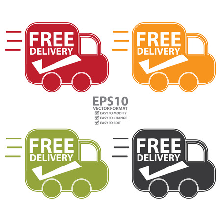 Vector : Colorful Free Delivery Icon or Label Isolated on White Backgroundのイラスト素材