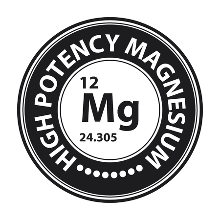 Black Circle High Potency Magnesium With Atomic Number Sign Icon Label or Sticker Isolated on White Backgroundの写真素材