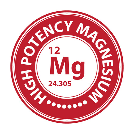 Red Circle High Potency Magnesium With Atomic Number Sign Icon Label or Sticker Isolated on White Backgroundの写真素材