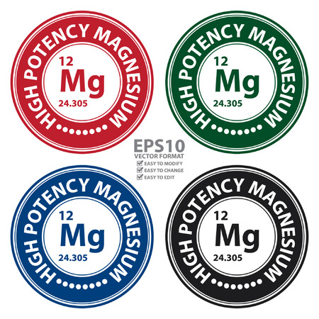 Vector : Circle High Potency Magnesium With Atomic Number Sign Icon Label or Sticker Isolated on White Backgroundのイラスト素材