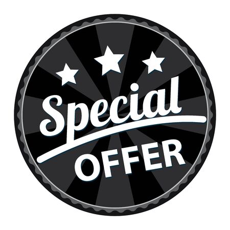 Black Circle Vintage or Retro Style Special Offer Icon Sticker Badge Tag or Label Isolated on White Backgroundの写真素材