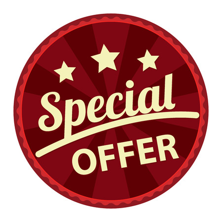 Red Circle Vintage or Retro Style Special Offer Icon Sticker Badge Tag or Label Isolated on White Backgroundの写真素材