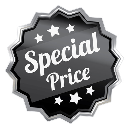 Black Metallic Special Price Icon Label Sticker Sign or Banner Isolated on White Backgroundの写真素材