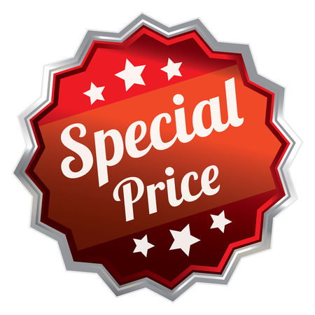 Red Metallic Special Price Icon Label Sticker Sign or Banner Isolated on White Backgroundの写真素材