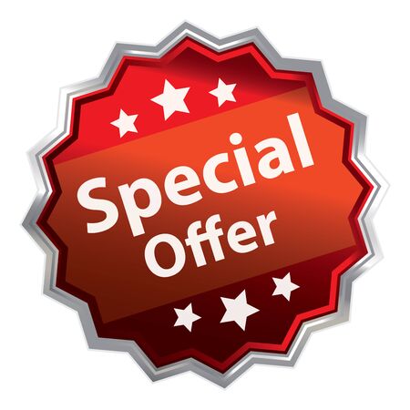 Red Metallic Special Offer Icon Label Sticker Sign or Banner Isolated on White Backgroundの写真素材