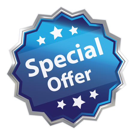 Blue Metallic Special Offer Icon Label Sticker Sign or Banner Isolated on White Backgroundの写真素材