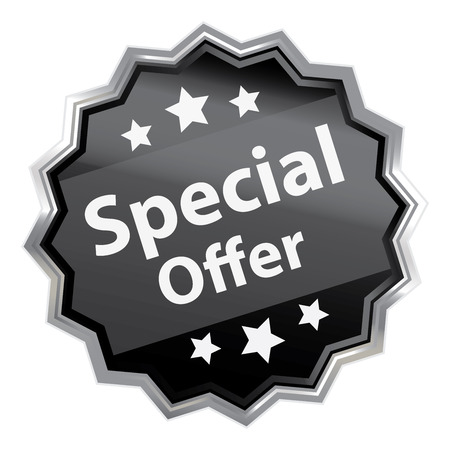 Black Metallic Style Special Offer Icon Button or Label Isolated on White Backgroundの写真素材