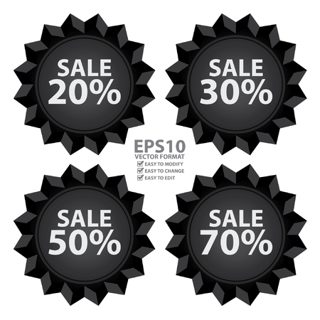 Vector : Seasonal Special Promotion or Marketing Material Black Sale 20  70 Percent Icon or Label Isolated on White Backgroundのイラスト素材