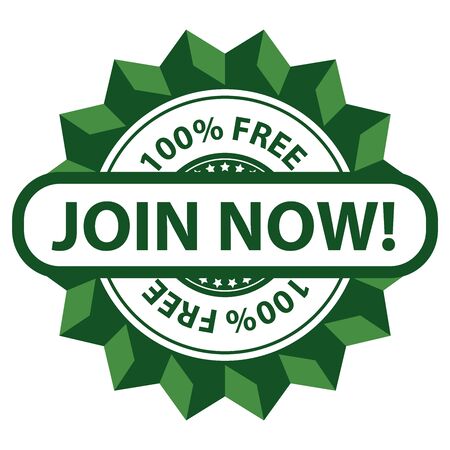 Green 100 Percent Join Now Icon Sticker Label or Badge Isolated on White Backgroundの写真素材