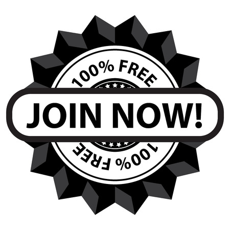 Black 100 Percent Join Now Icon Sticker Label or Badge Isolated on White Backgroundの写真素材