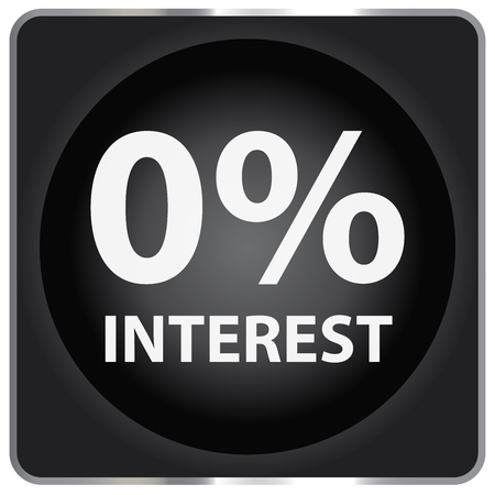 Black Square Glossy Style 0 Percent Interest Icon Button Sticker or Label Isolated on White Backgroundの写真素材