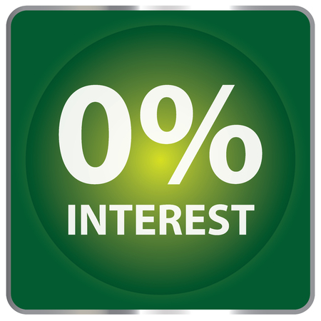 Green Square Glossy Style 0 Percent Interest Icon Button Sticker or Label Isolated on White Backgroundの写真素材