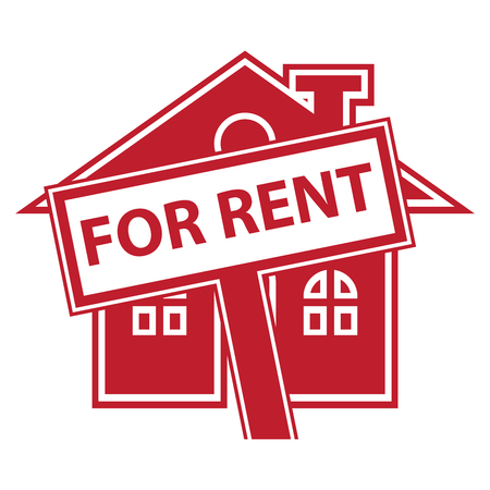 Red Home or Residence for Rent Icon or Label Isolated on White Backgroundの写真素材