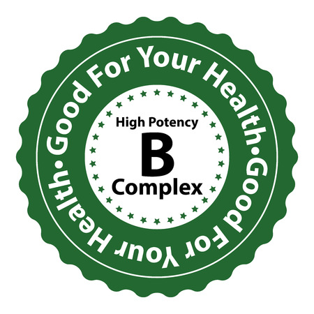Green High Potency B Complex Good For Your Health Icon Sticker or Label Isolated on White Backgroundの写真素材