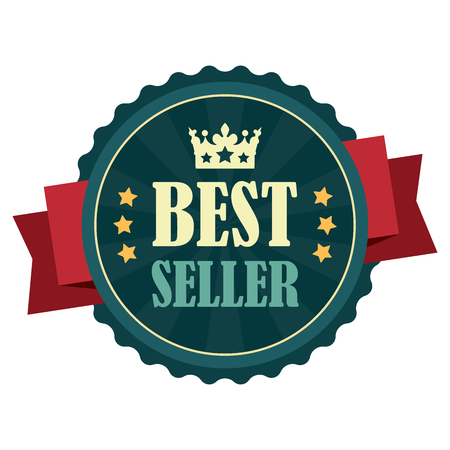 Blue Vintage Best Seller Icon Badge Sticker or Label Isolated on White Backgroundの写真素材