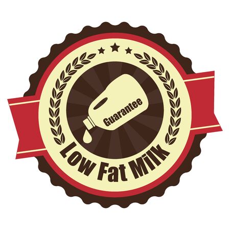 Red Vintage Low Fat Milk Icon Badge Sticker or Label Isolated on White Backgroundの写真素材