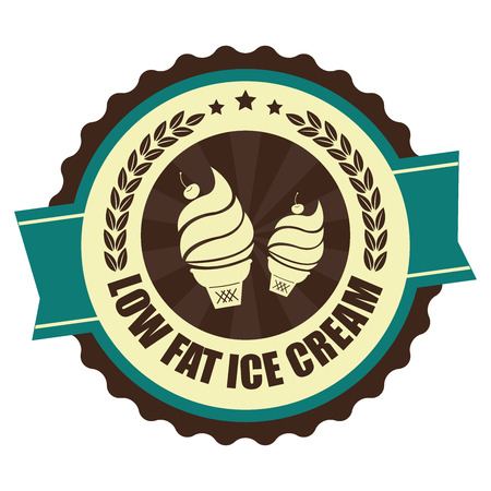 Blue Vintage Low Fat Ice Cream Icon Badge Sticker or Label Isolated on White Backgroundの写真素材