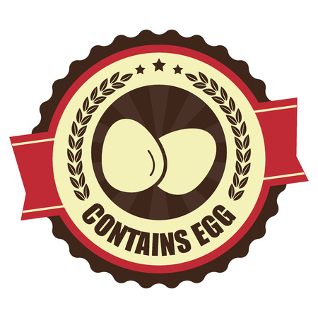 Red Vintage Contains Egg Icon Badge Sticker or Label Isolated on White Backgroundの写真素材