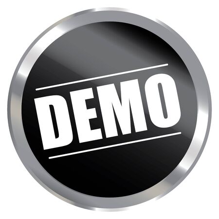 Black Circle Metallic Style Demo Label Sign Sticker or Icon Isolated on White Backgroundの写真素材