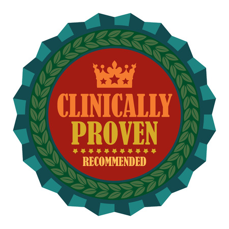 Blue Clinically Proven Recommended Icon Badge Sticker or Label Isolated on White Backgroundの写真素材