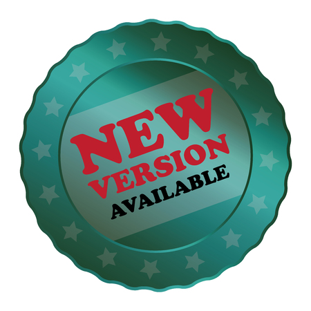 Blue Metallic New Version Available Label Sign Sticker or Icon Isolated on White Backgroundの写真素材