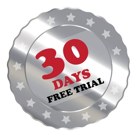 Silver Metallic 30 Days Free Trial Label Sign Sticker or Icon Isolated on White Backgroundの写真素材