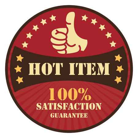 Red Hot Item 100 satisfaction Guarantee Icon Badge Sticker or Label Isolated on White Backgroundの写真素材