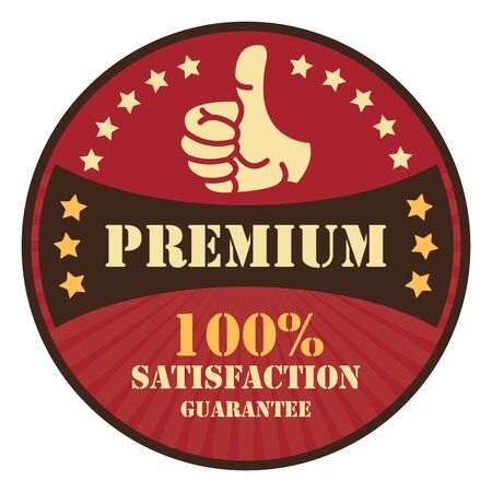 Red Premium 100 satisfaction Guarantee Icon Badge Sticker or Label Isolated on White Backgroundの写真素材