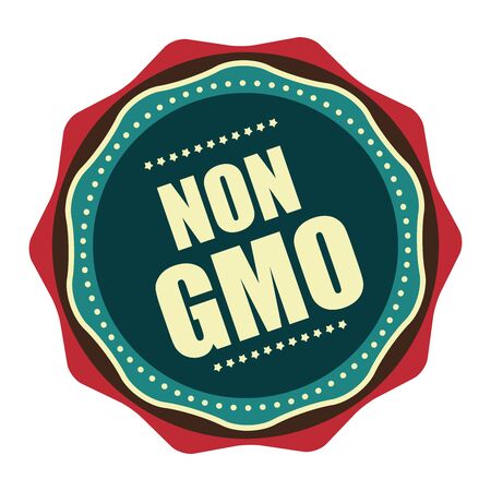 Blue Vintage Non GMO Icon, Badge, Sticker or Label Isolated on White Backgroundの写真素材