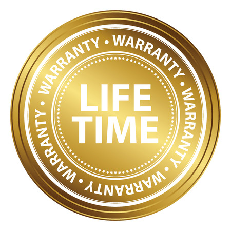 Gold Metallic Life Time Warranty Shield, Label, Sticker, Banner, Sign or Icon Isolated on White Backgroundの写真素材