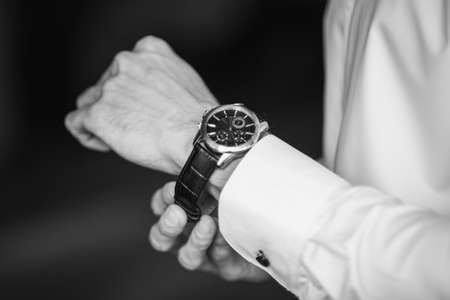 Black and white Watch the guy's handの写真素材