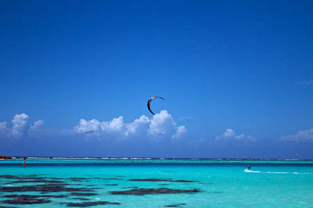 Wind and Kitsurf in the lagoon of Moorea.の写真素材