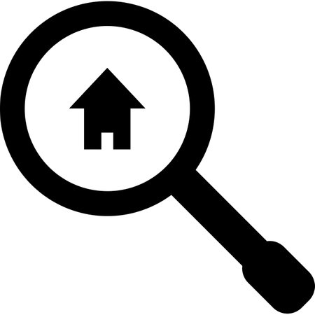 Search house icon. Magnifying glass with home symbol. Vector illustrationのイラスト素材