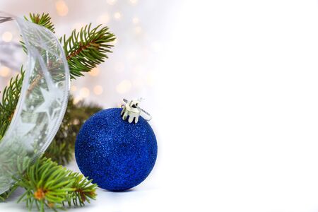 Blue glitter Christmas ballの写真素材