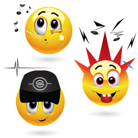 Smiling balls listening ti different kind of musicのイラスト素材