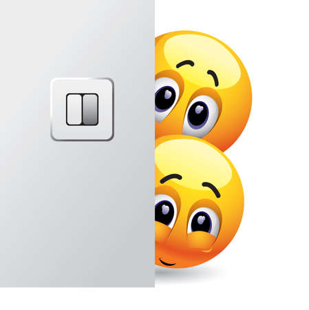 Smiling balls hiding behind the wallのイラスト素材