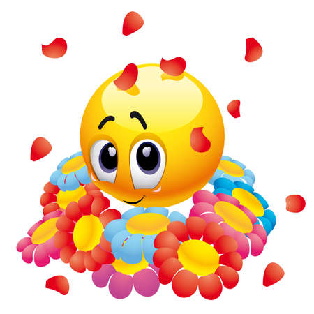 Attracted smiley ball with flowersのイラスト素材