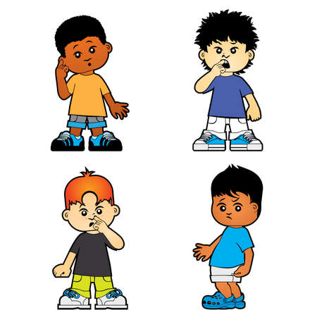 child clean ear, teeth, nose and buttのイラスト素材