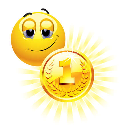 Smiley ball with gold medalのイラスト素材